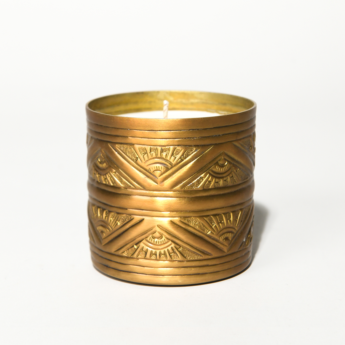 Byaas | Art Deco Repoussé Scented Candle, Brushed Brass