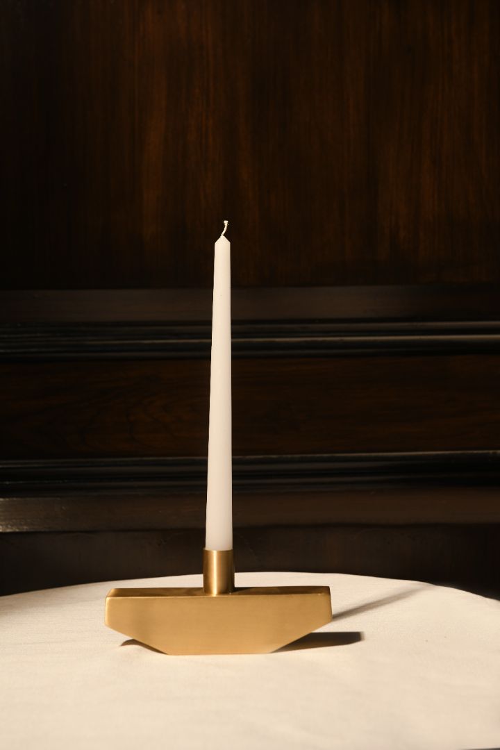 Byaas | Balancing Act Taper Candle Holder, Burnished Brass (view 2)