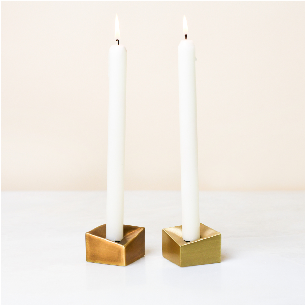 Cubo Facet Polished Brass Taper Candle Holder