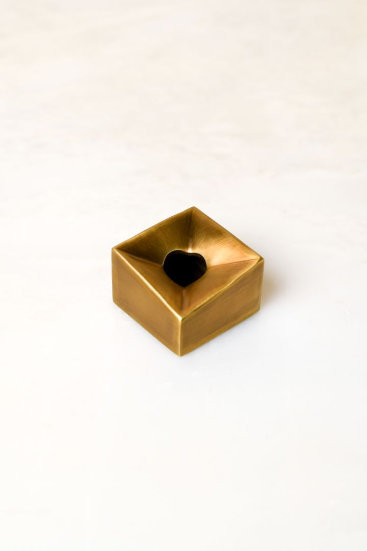 Cubo Facet Polished Brass Taper Candle Holder
