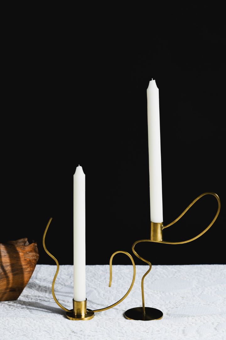 Dancing Ribbon Burnished Brass Taper Candle Holder