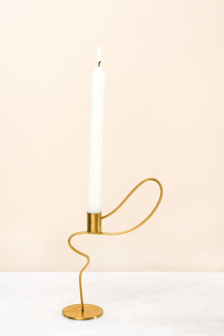 Dancing Ribbon Burnished Brass Taper Candle Holder