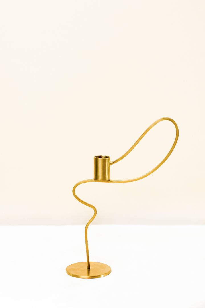 Dancing Ribbon Burnished Brass Taper Candle Holder