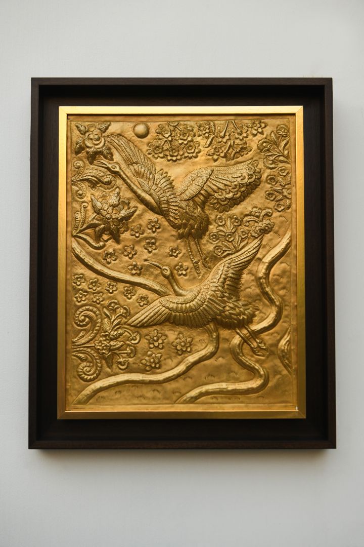 Byaas | Flying Cranes Repoussé Wall Art Panel, Solid Brass (view 2)