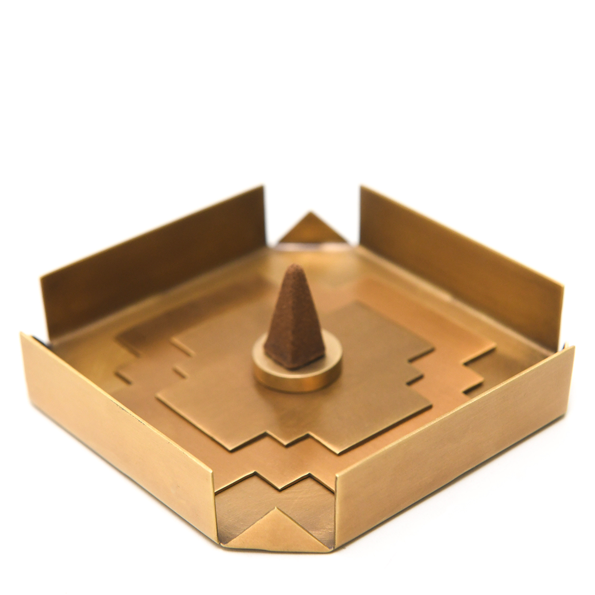 Byaas | Geometric Incense Cone Holder, Burnished Brass