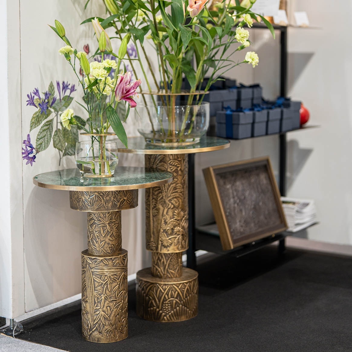 Byaas | Heard It From the Grapevine Repoussé Cocktail Table, Brass & Marble (view 2)