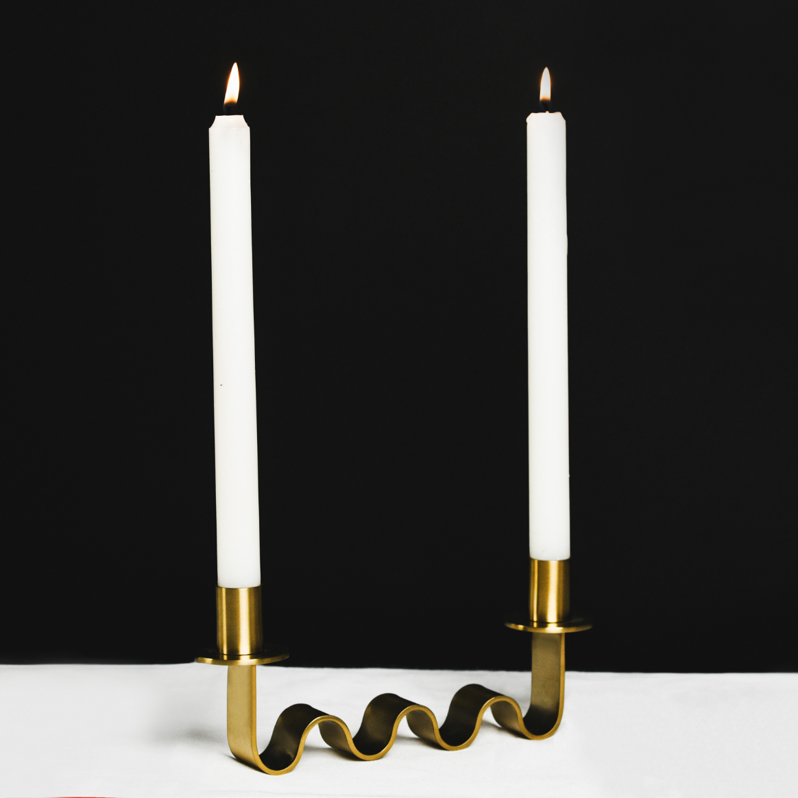 Byaas | Nastro Wave Double Taper Candle Holder, Brushed Brass