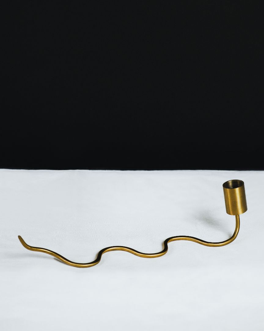 Byaas | Serpentine Taper Candle Holder, Burnished Brass