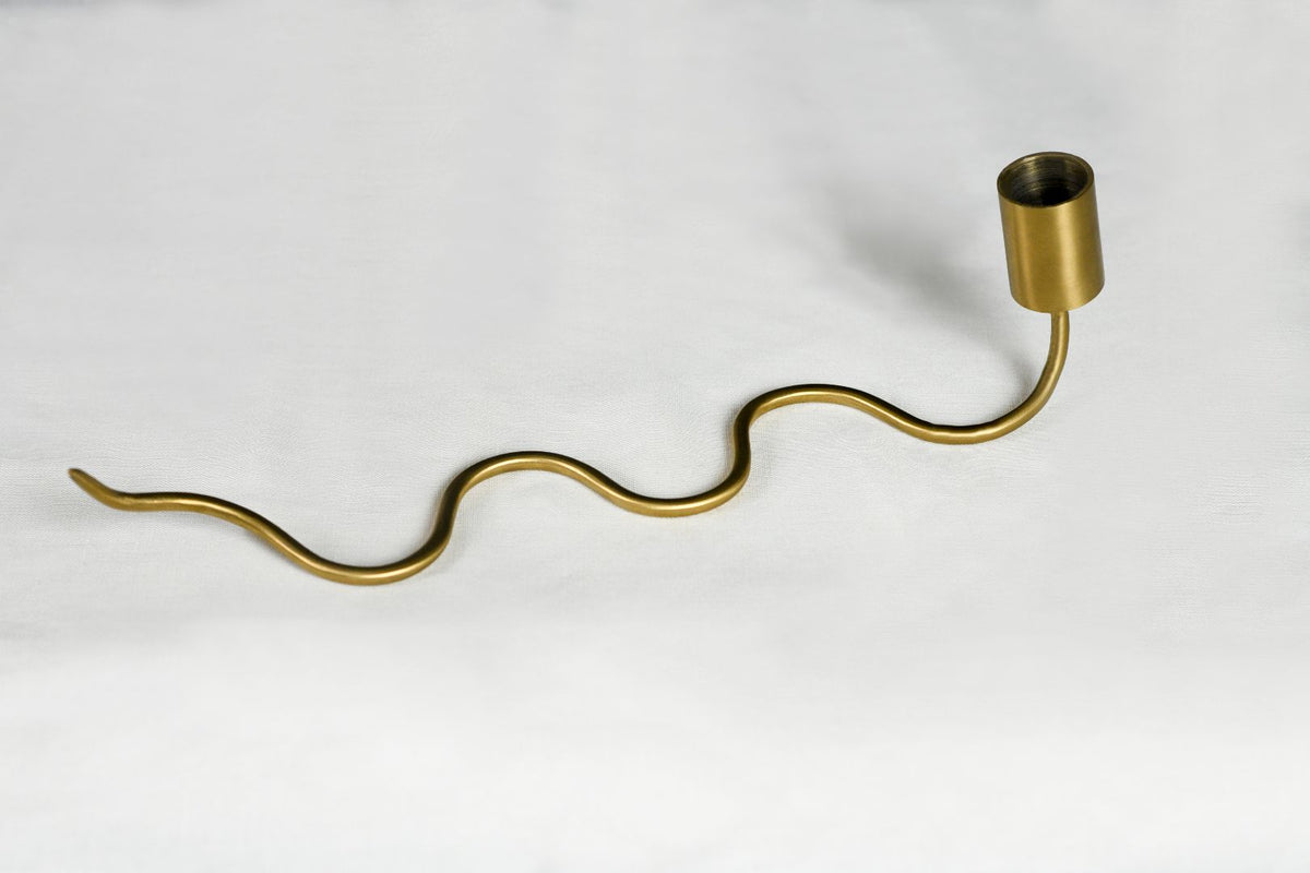 Byaas | Serpentine Taper Candle Holder, Burnished Brass (view 2)