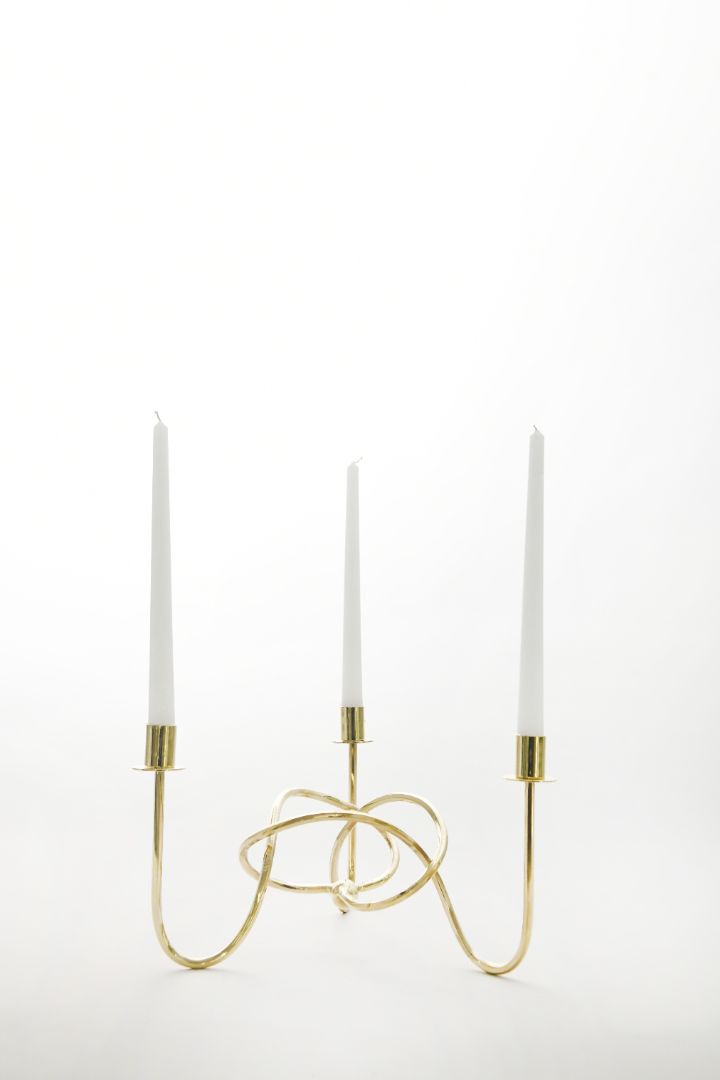 Byaas | Thread of Togetherness Taper Candle Holder, Set of 3, Brass (view 2)
