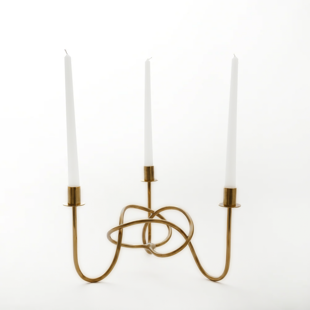 Byaas | Thread of Togetherness Taper Candle Holder, Set of 3, Burnished Brass