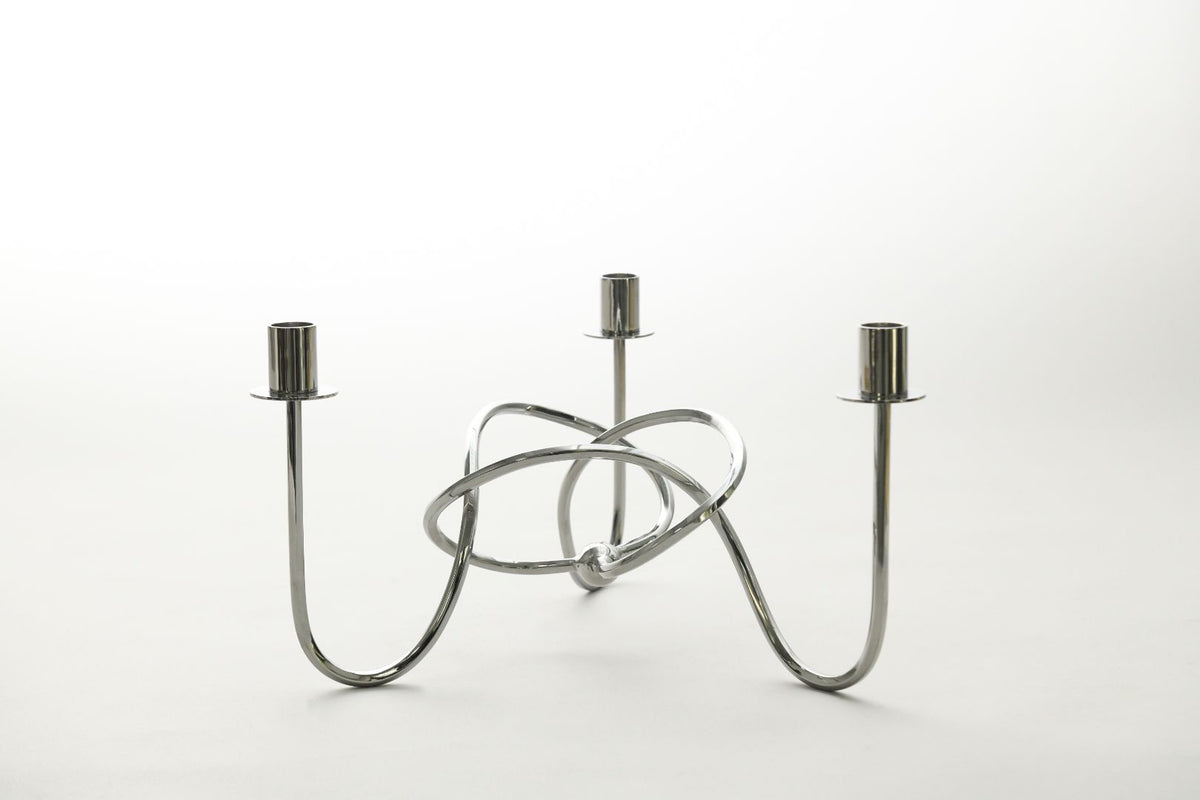 Byaas | Thread of Togetherness Taper Candle Holder, Set of 3, Chrome (view 2)