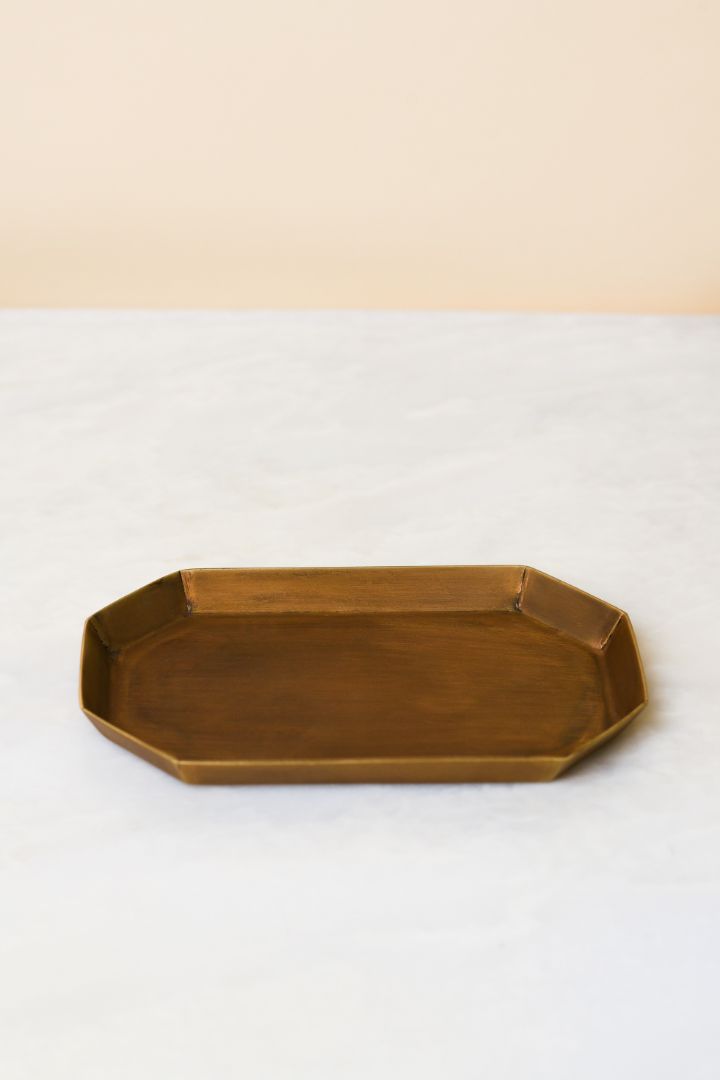 Elongated Octagonal Antique Brass Tray