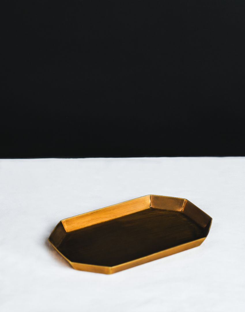 Elongated Octagonal Antique Brass Tray