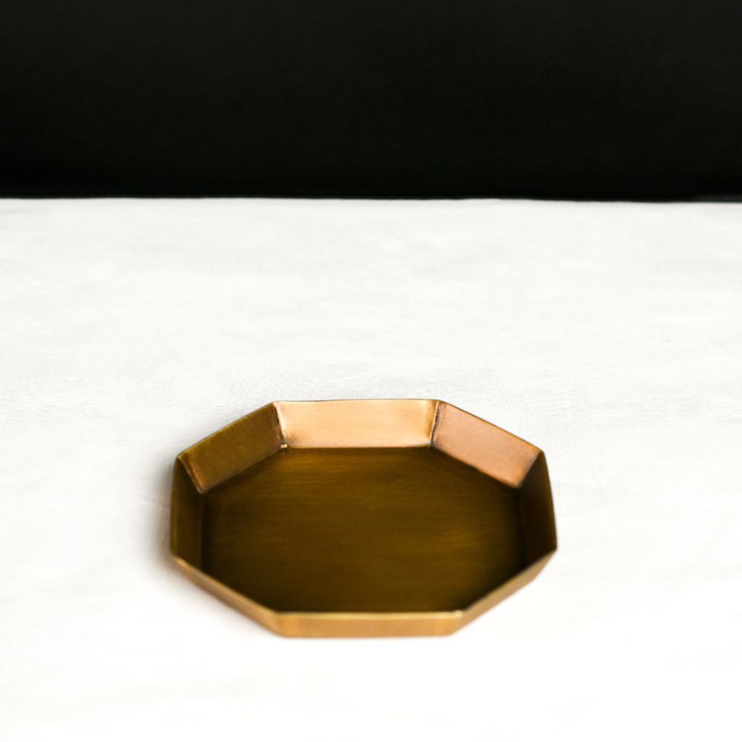 Octagonal Faceted Antique Brass Catchall Bowl