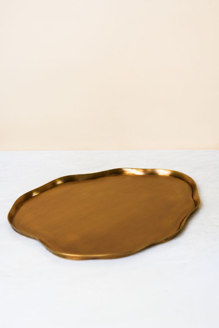 Ribbon Wave-Rim Burnished Brass Oval Platter