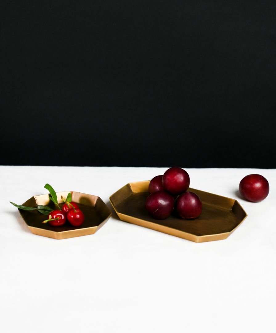 Octagonal Faceted Antique Brass Catchall Bowl