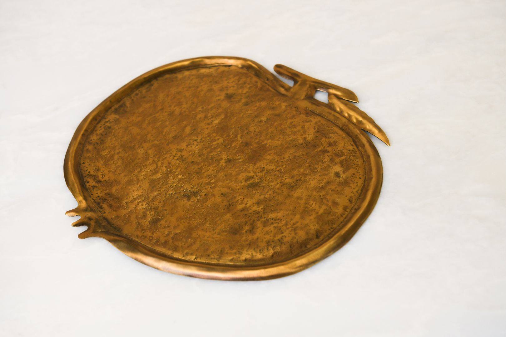 Pomegranate Repoussé Burnished Brass Serving Platter