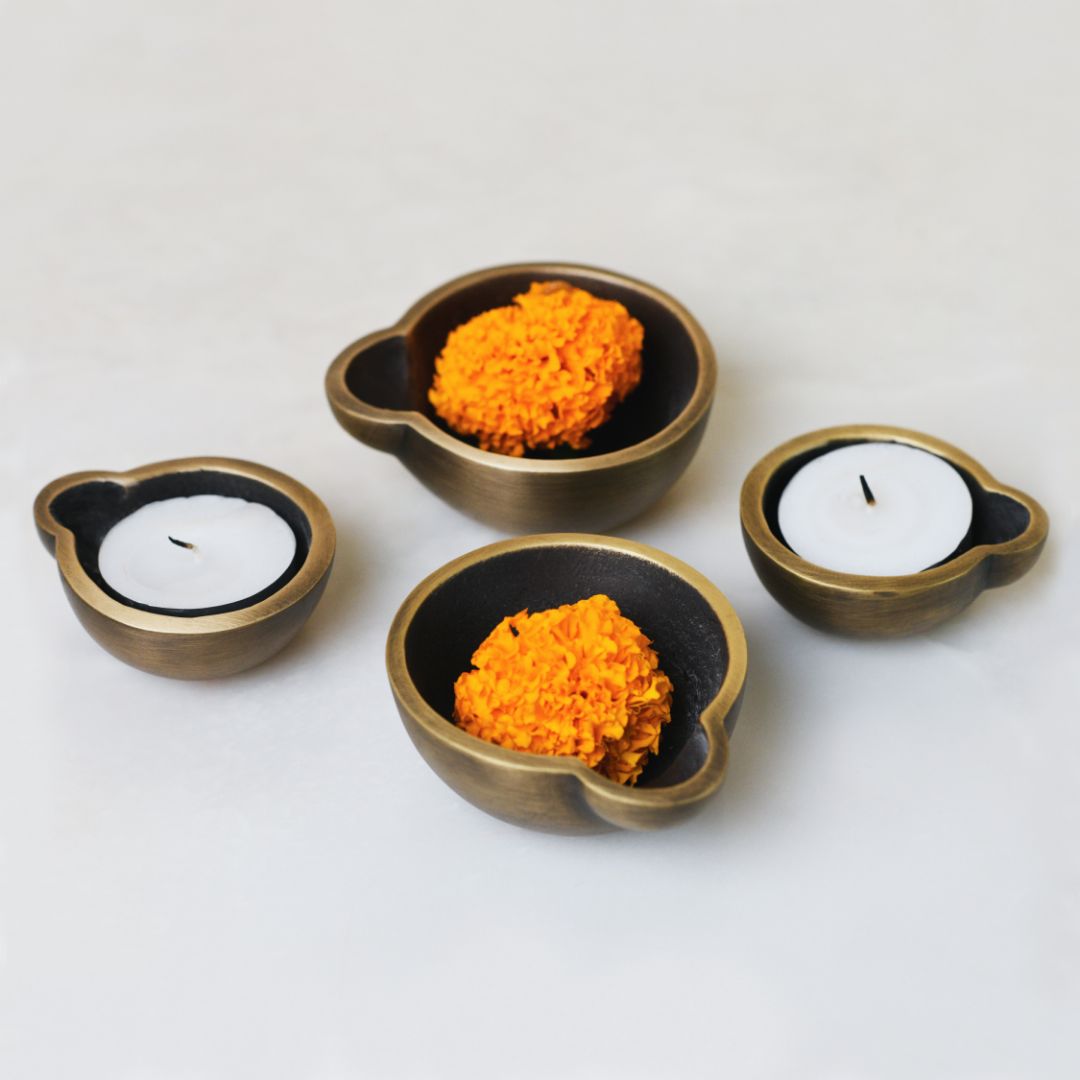 Diya Burnished Brass Tealight Holder – Large