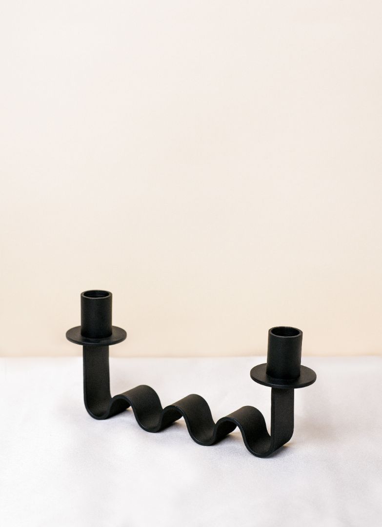 Nastro Wave Iron Double Taper Candle Holder – Matte Black