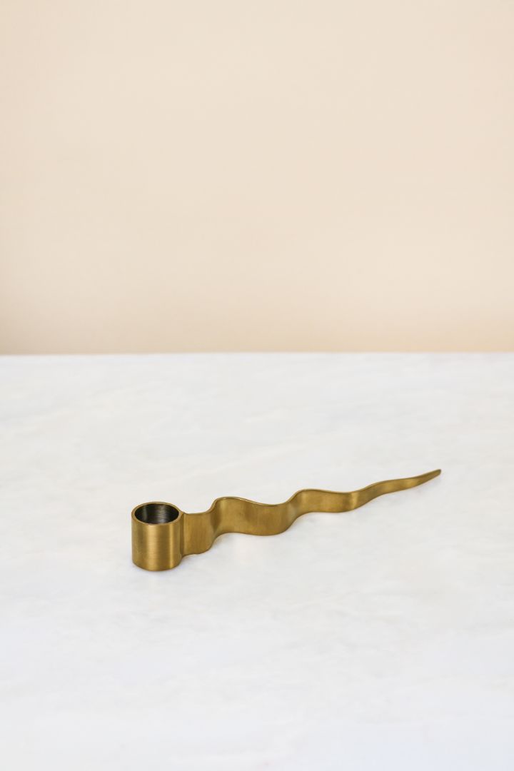 Slithering Snake Polished Brass Taper Candle Holder