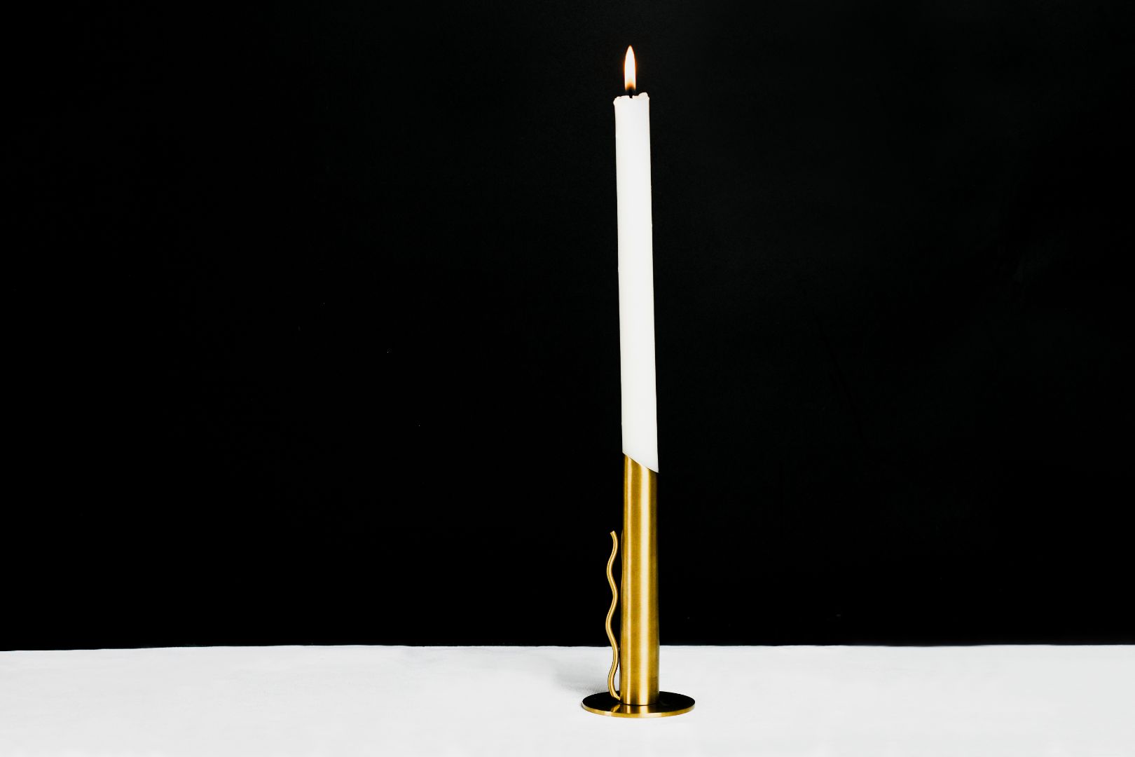 Verso Wave-Handle Burnished Brass Taper Candle Holder