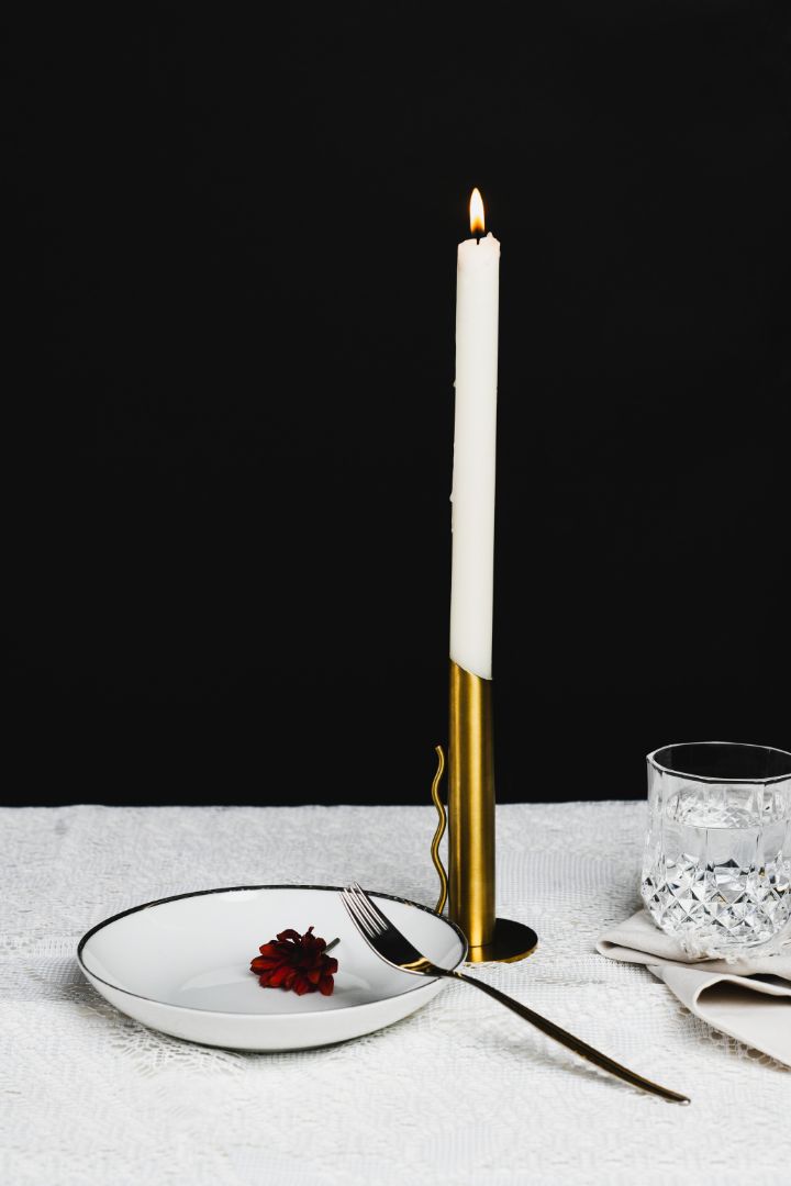 Verso Wave-Handle Burnished Brass Taper Candle Holder