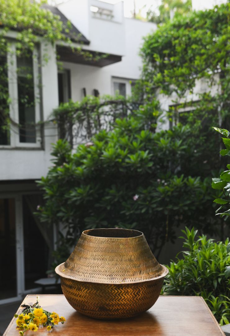 Chevron Weave Repoussé Burnished Brass Statement Vase