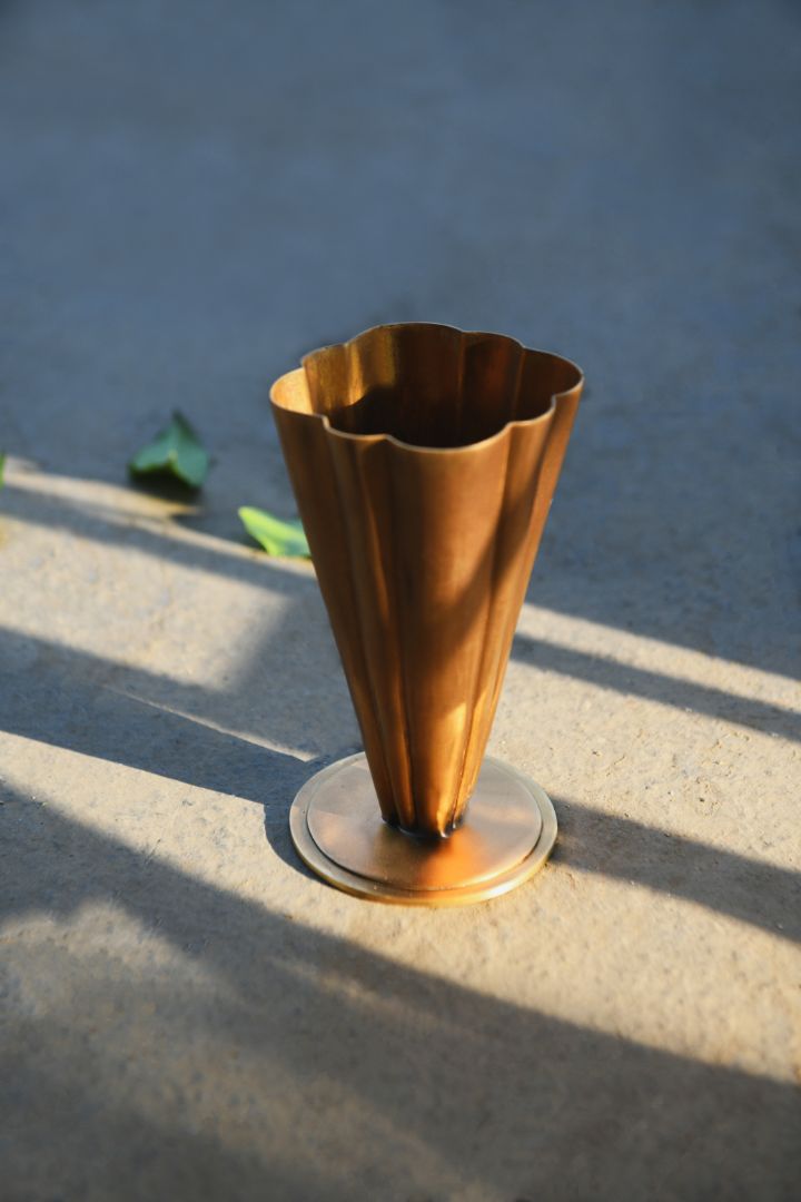 Fluted Brass Cone Vase with Scalloped Rim