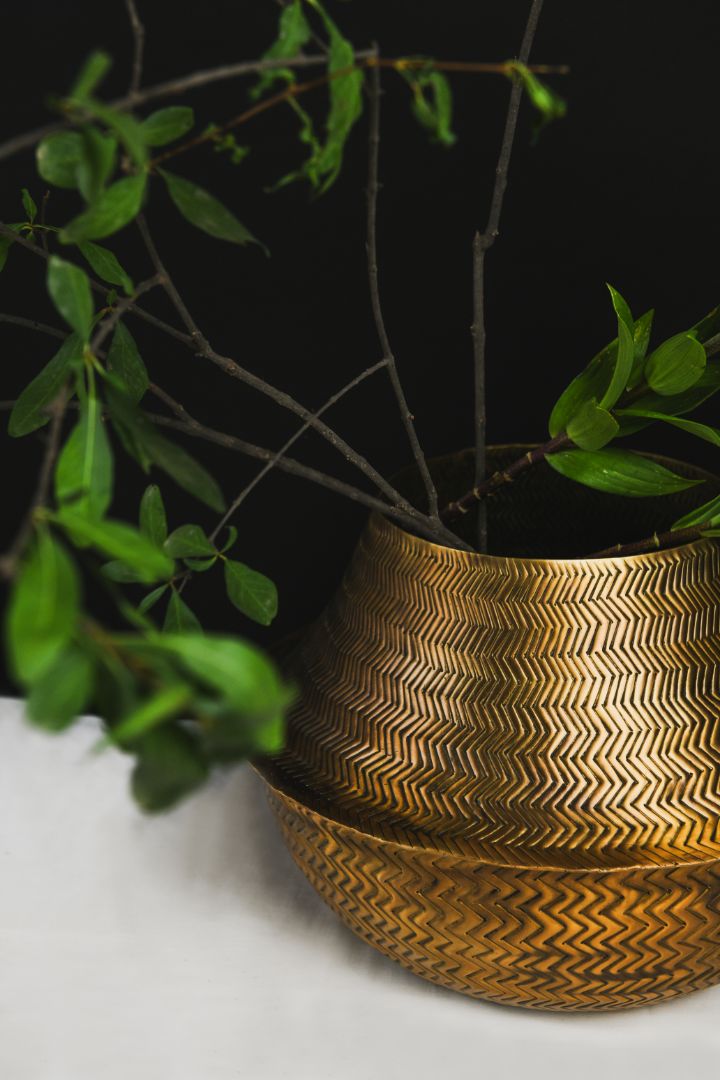 Chevron Weave Repoussé Burnished Brass Statement Vase