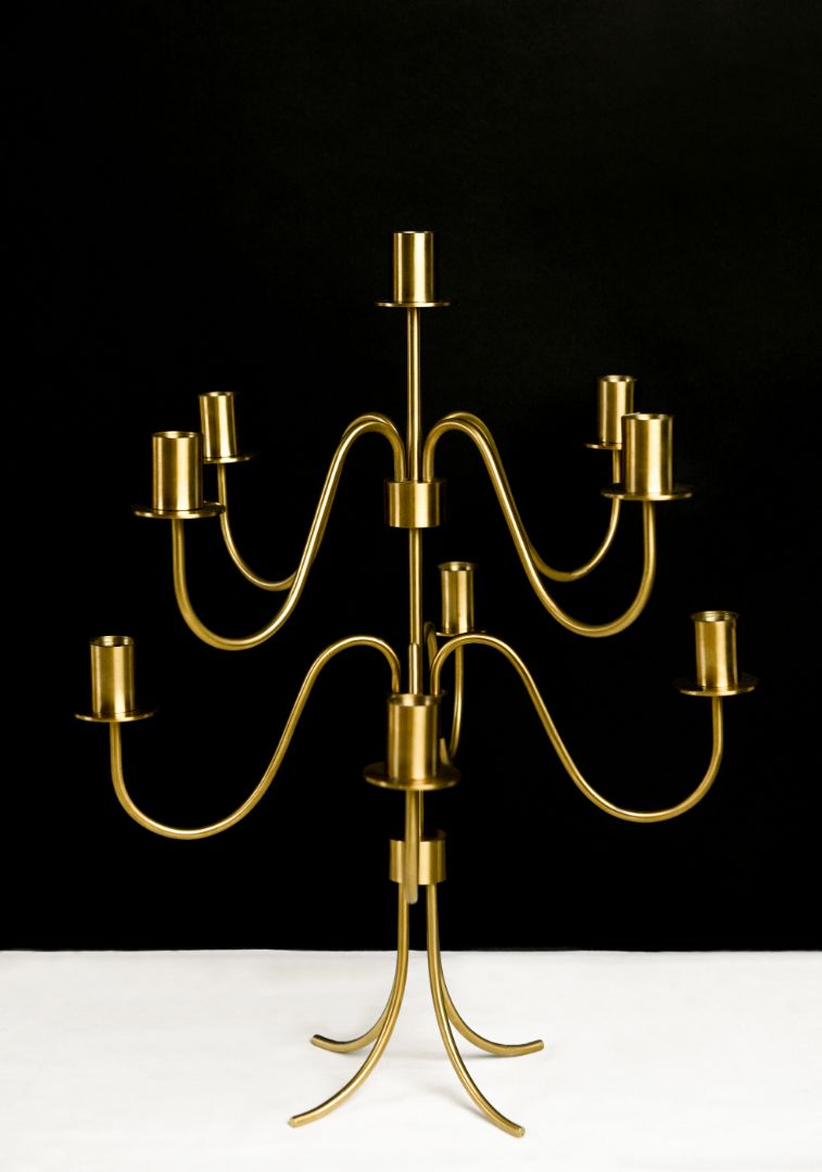 Cascading Nine-Arm Brushed Brass Candelabra