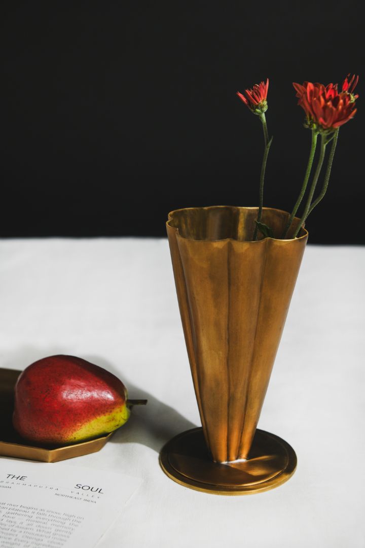 Fluted Brass Cone Vase with Scalloped Rim