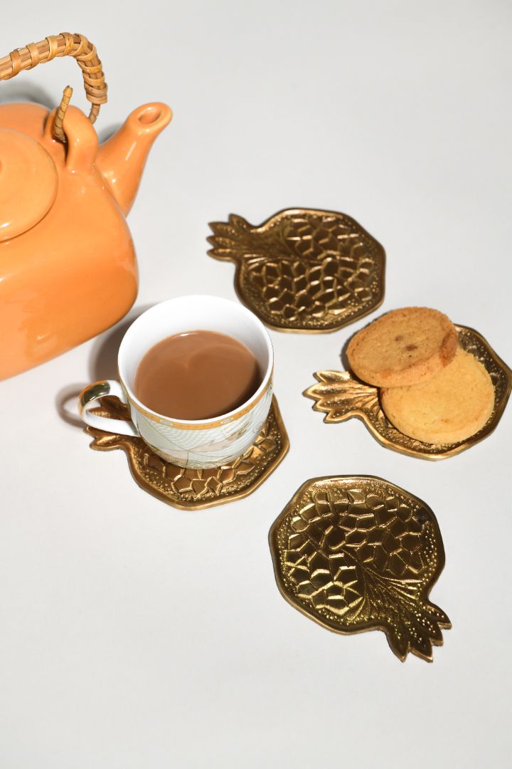 Fruit of Fortune Brass Coasters – Set of Four