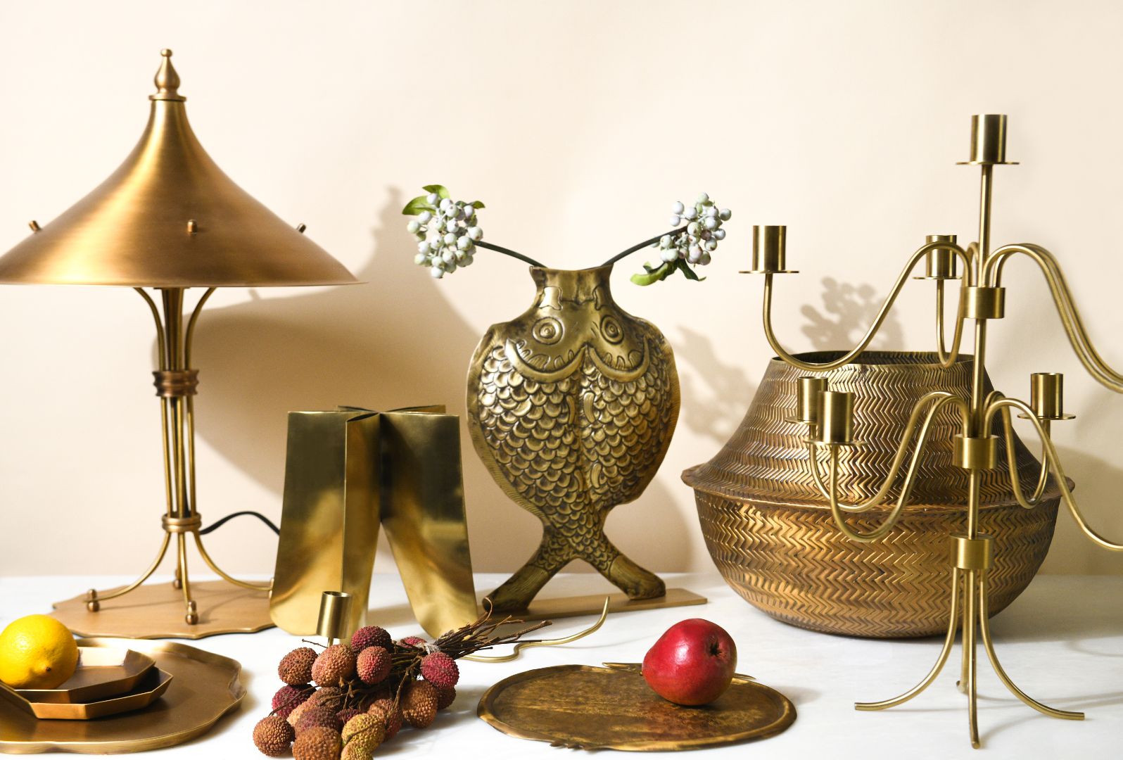 Twin Fish Repoussé Burnished Brass Vase