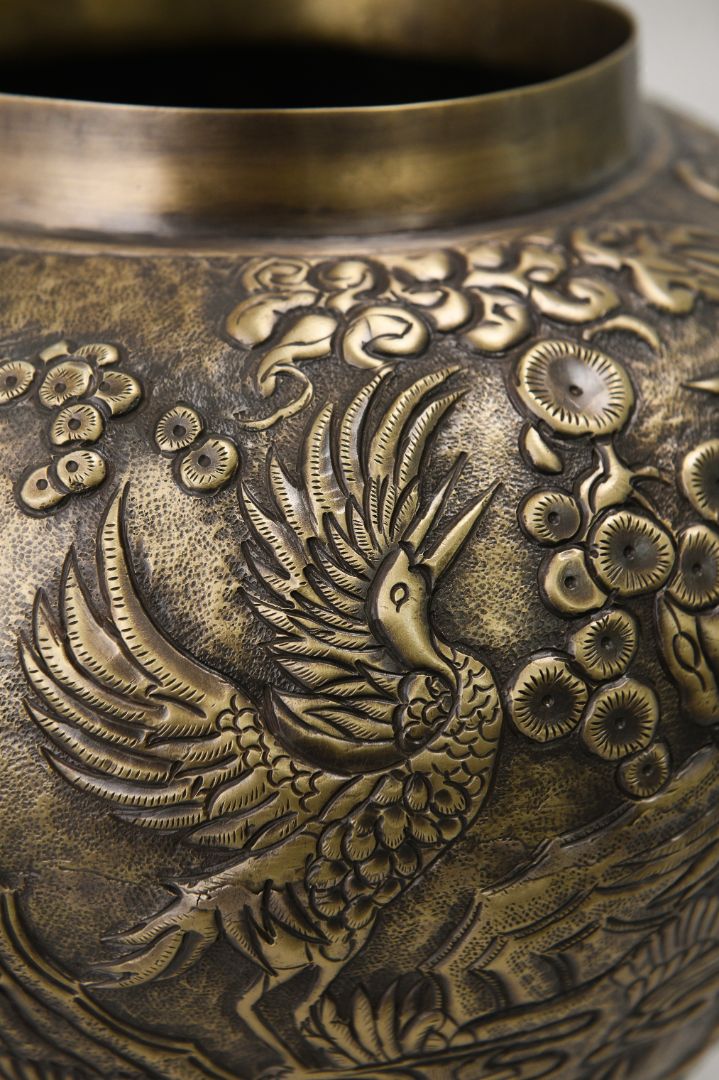 Sculpted Crane Brass Vase