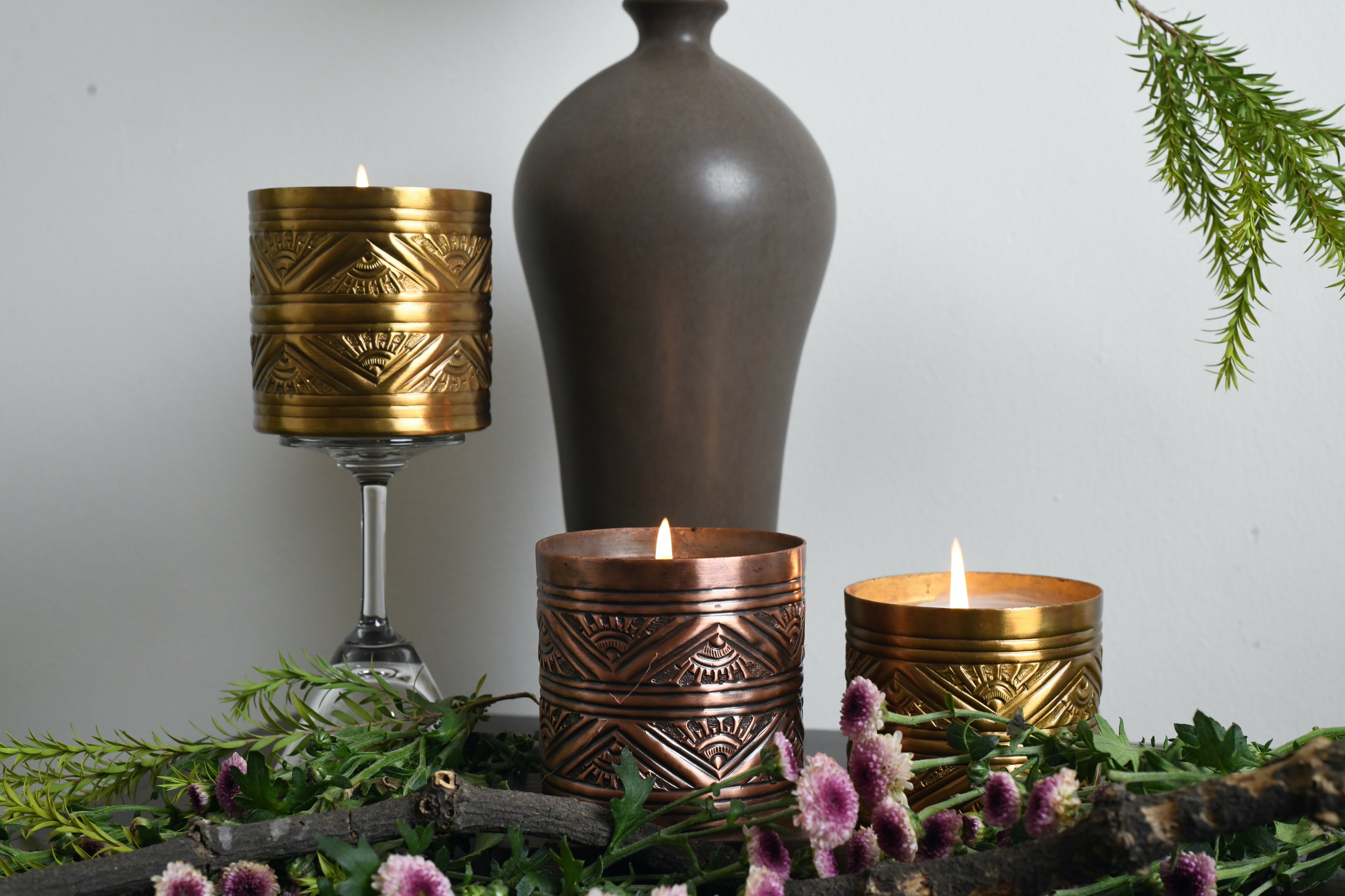 Geometric Copper Vessel Candle - Handcrafted Premium Scented Candle