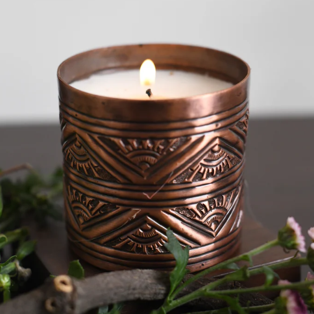 Geometric Copper Vessel Candle - Handcrafted Premium Scented Candle