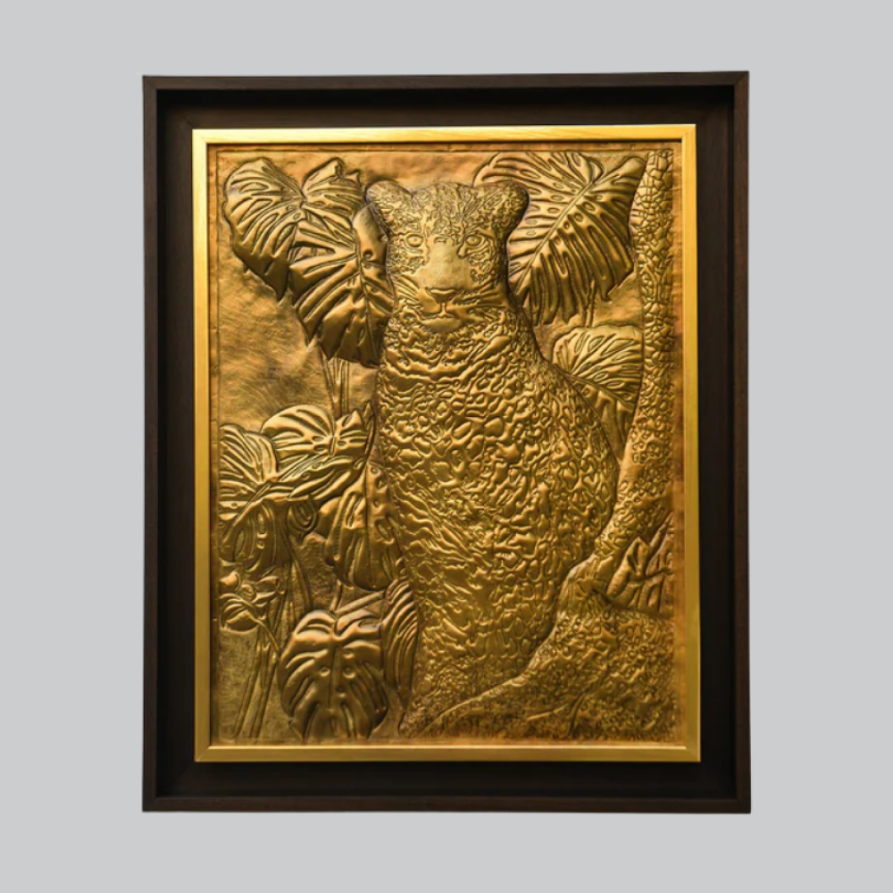 Handcrafted Brass Panther Wall Art Panel - Modern Metal Wildlife Art