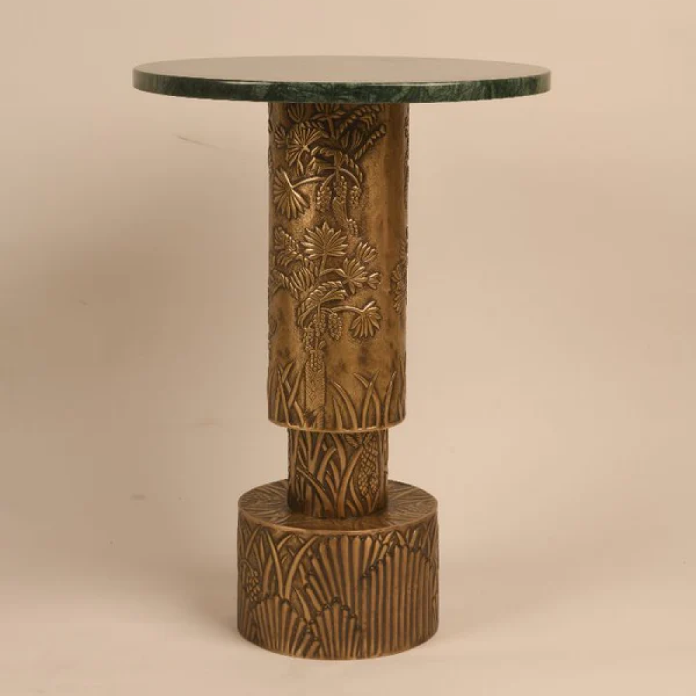 Handcrafted Brass Side Table - Modern Tropical Accent Table for Living Room