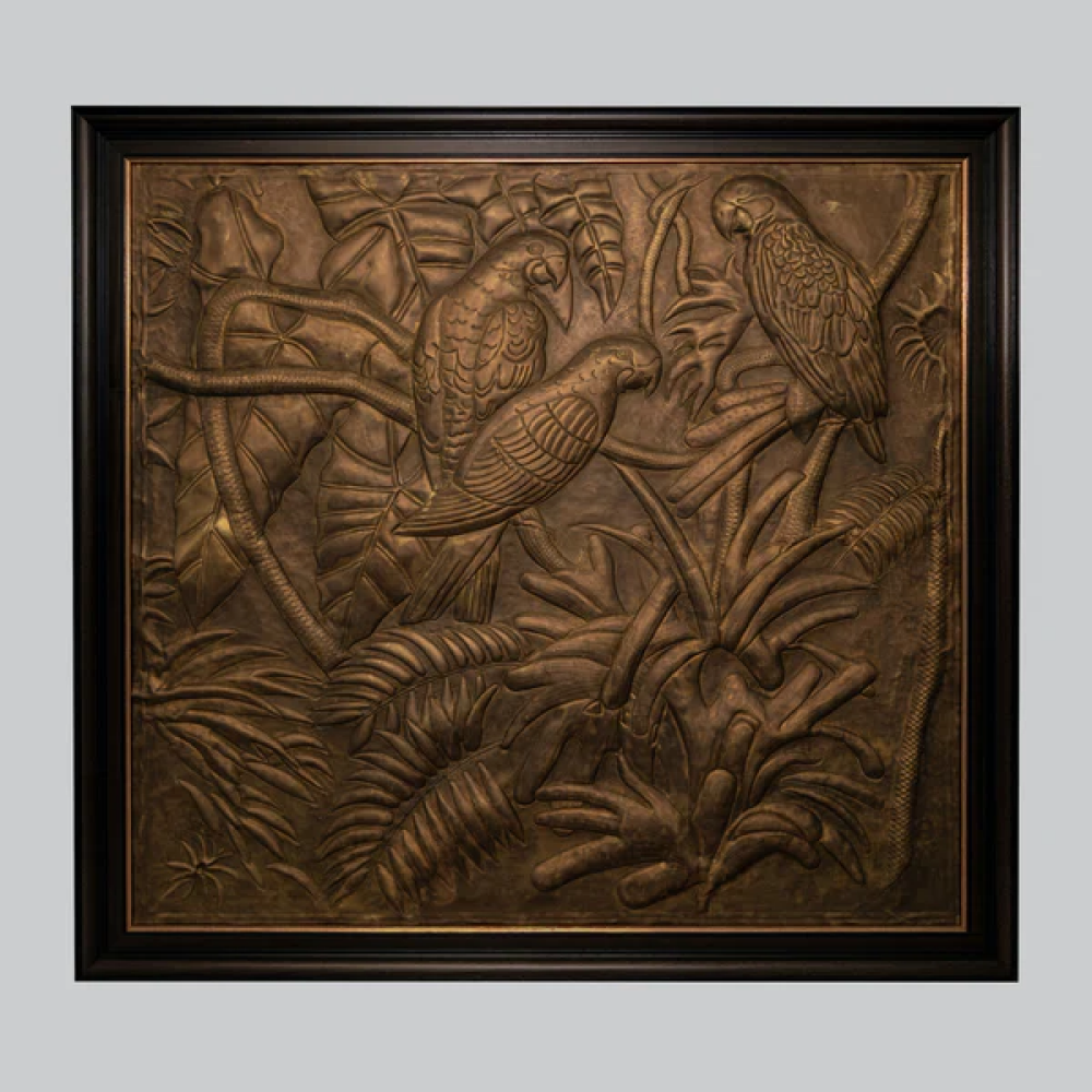 Handcrafted Brass Tropical Parrot Wall Panel - Metal Jungle Bird Art