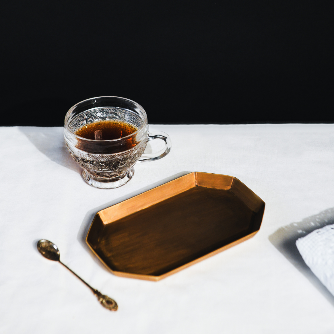 Elongated Octagonal Antique Brass Tray