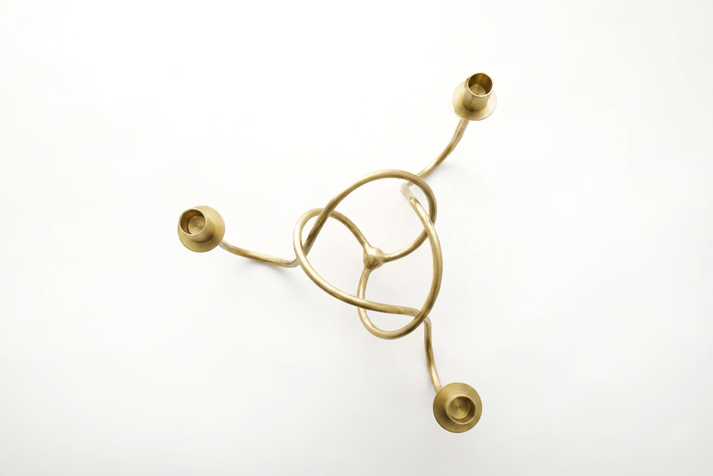 Thread of Togetherness Burnished  Brass Taper Candle Holder – Set of 3