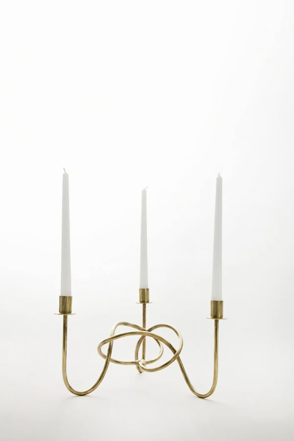 Thread of Togetherness Burnished  Brass Taper Candle Holder – Set of 3