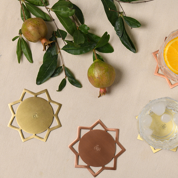 Byaas | Anaar Starburst Coasters, Set of 4, Brass & Copper