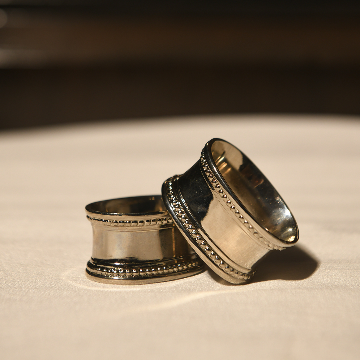 Byaas | Beaded Edge Napkin Rings, Set of 2, Silver