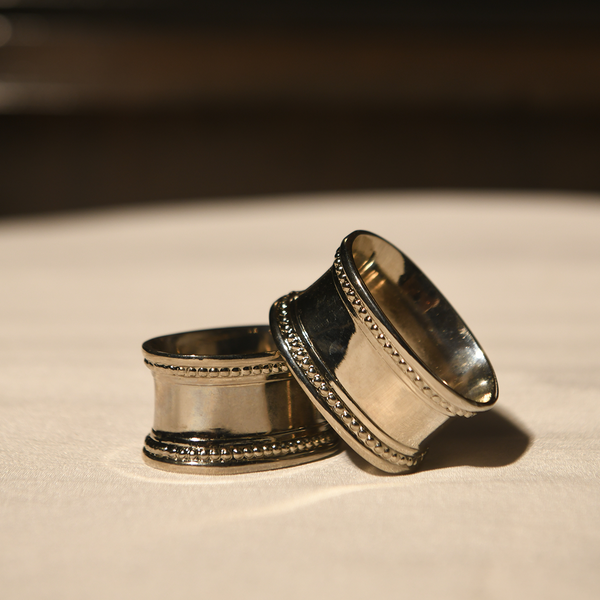 Byaas | Beaded Edge Napkin Rings, Set of 2, Silver