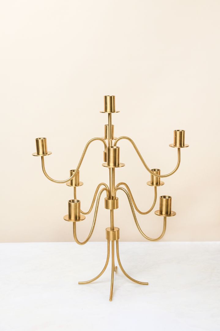 Byaas | Cascading Nine-Arm Candelabra, Brushed Brass