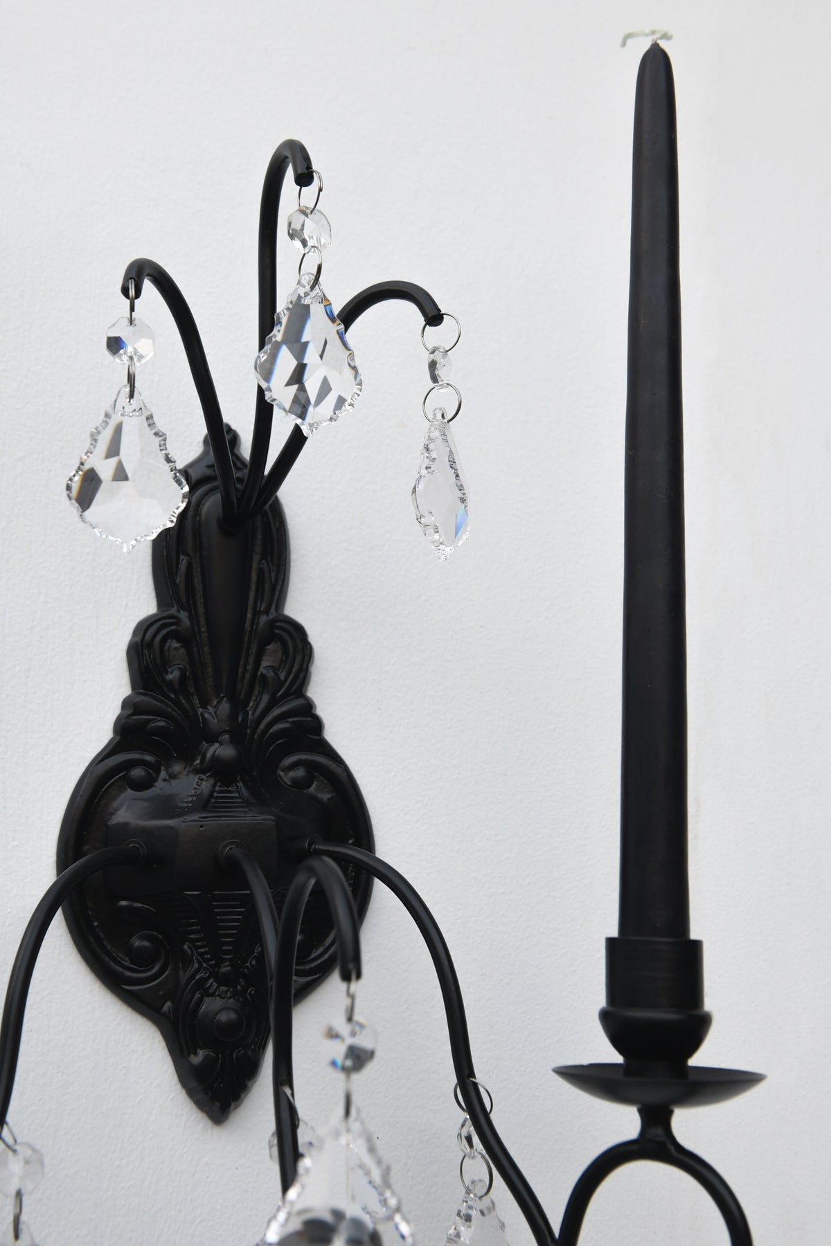 Byaas | Crystal Teardrop Wall Sconce Candelabra, Black Iron (view 2)