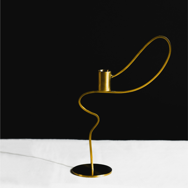 Byaas | Dancing Ribbon Taper Candle Holder, Burnished Brass