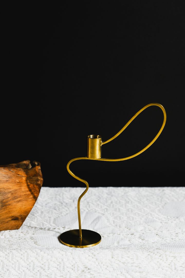 Byaas | Dancing Ribbon Taper Candle Holder, Burnished Brass (view 2)